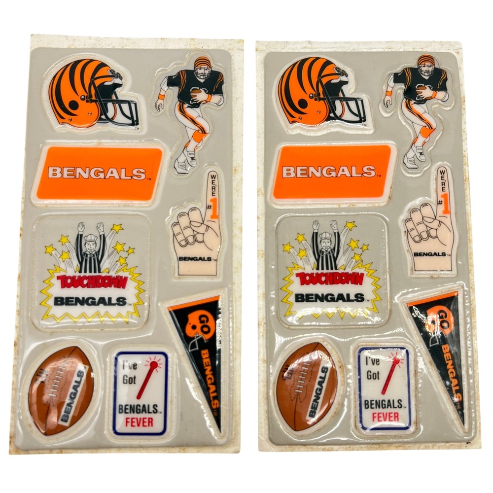 Vtg NFL Cincinnati Bengals Puffy Stickers 2 Sheets Orange Black 80s Football